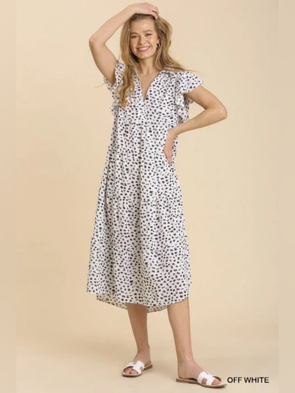 🖤UMGEE • Animal Print Collar Tiered Midi Dress